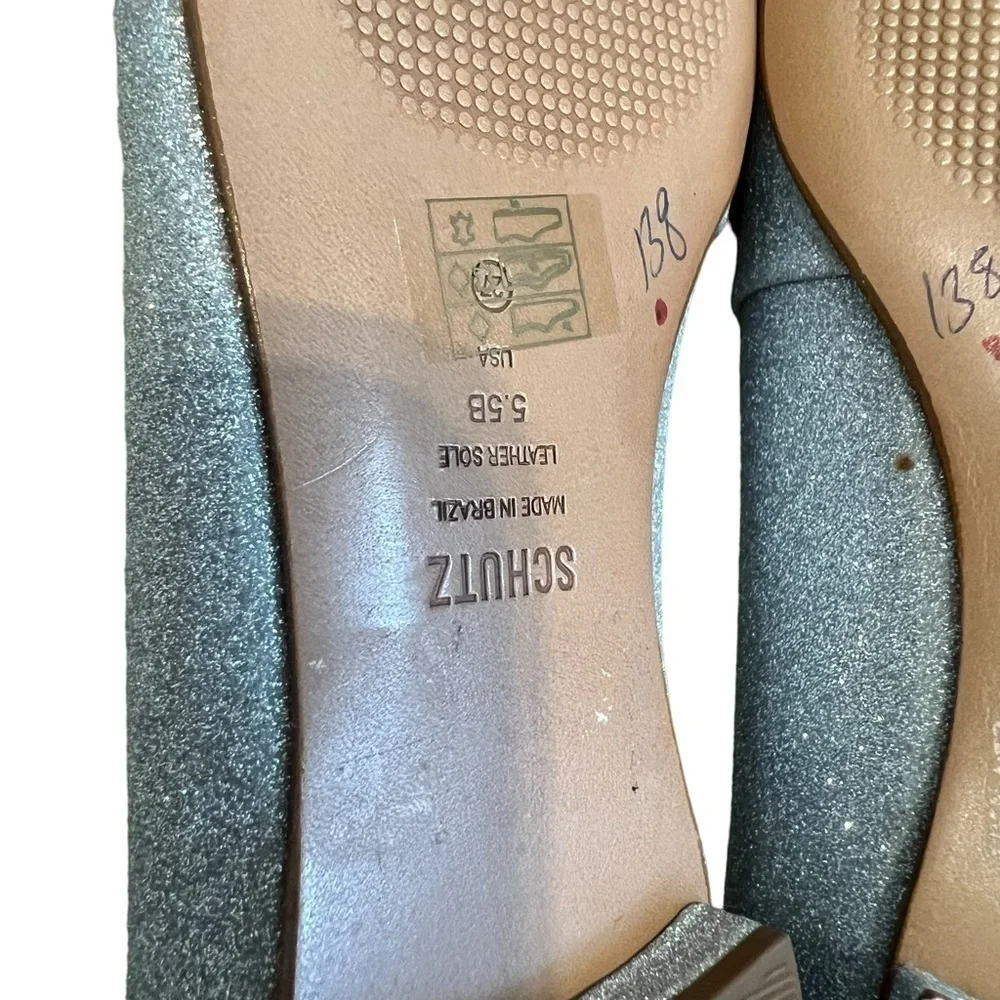 Schutz‎ Flats Pointed Toe Sparkle Metallic Silver Shoes Size 5.5 New without Box